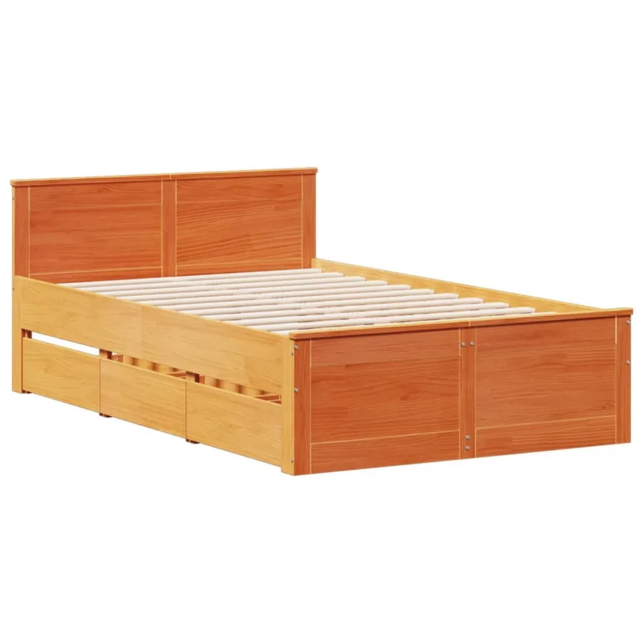Lit bibliothèque sans matelas cire marron 135x190 cm pin massif - 8