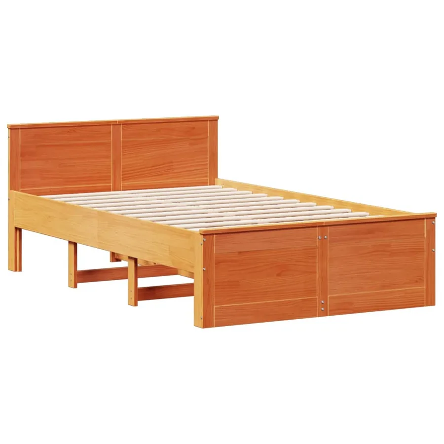 Lit bibliothèque sans matelas cire marron 135x190 cm pin massif - 9