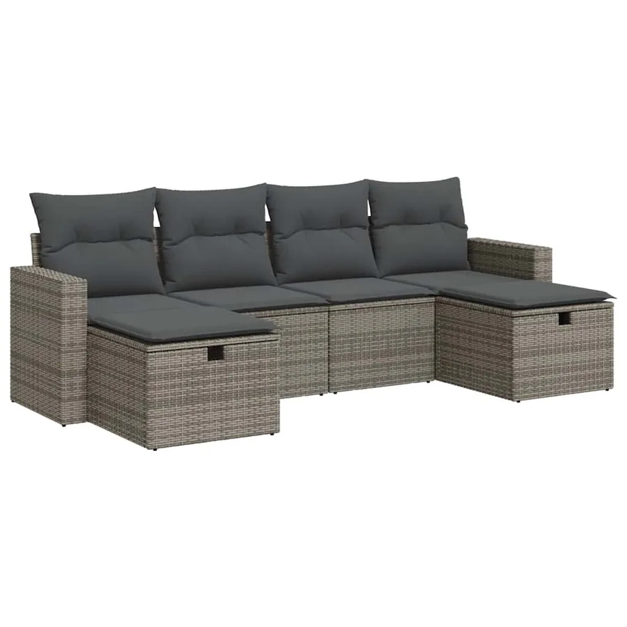 Salon de jardin 6 pcs avec coussins gris résine tressée - 2