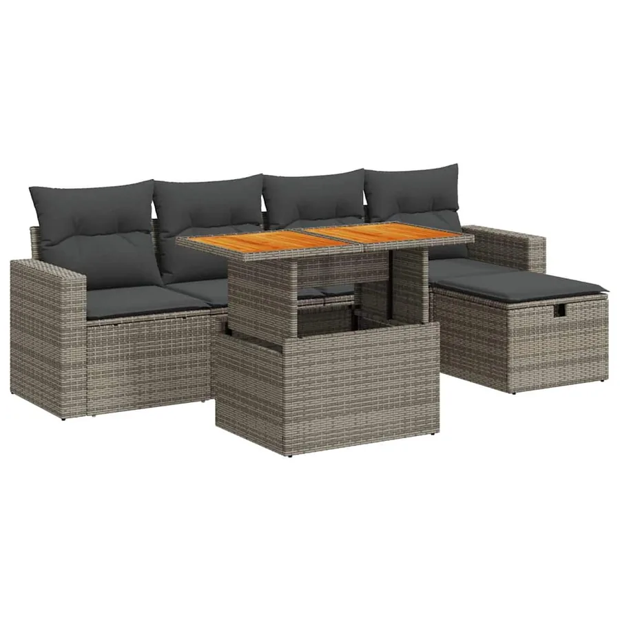 Salon de jardin avec coussins 6 pcs gris résine tressée acacia - 2
