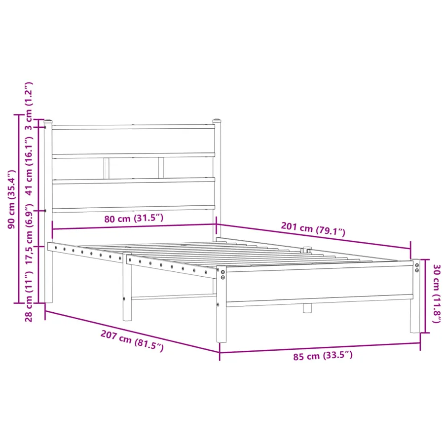 Cadre de lit sans matelas avec tête de lit 80x200 cm - 9