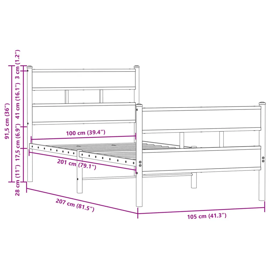 Cadre de lit sans matelas avec tête de lit et pied de lit - 9