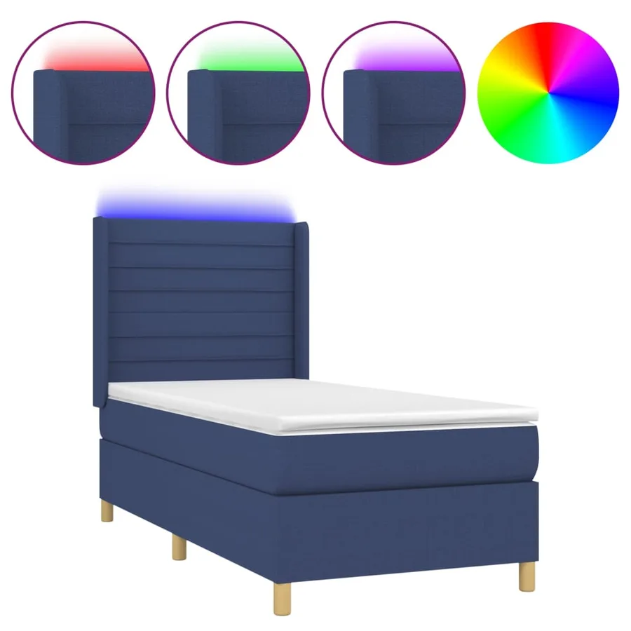 Sommier à lattes de lit matelas et LED Bleu 90x190 cm Tissu - 2