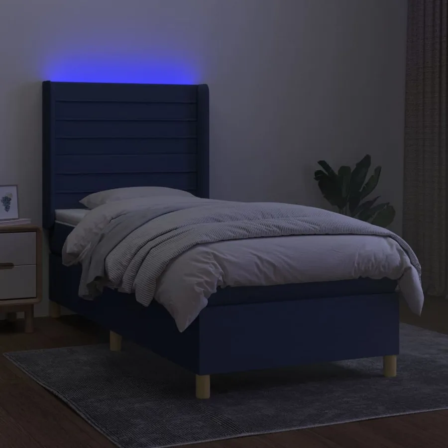 Sommier à lattes de lit matelas et LED Bleu 90x190 cm Tissu - 3