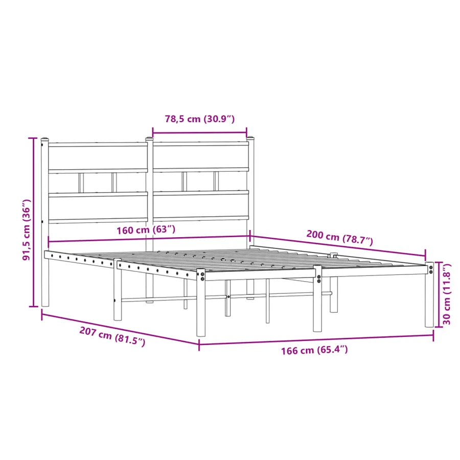Cadre de lit en métal sans matelas chêne sonoma 160x200 cm - 9