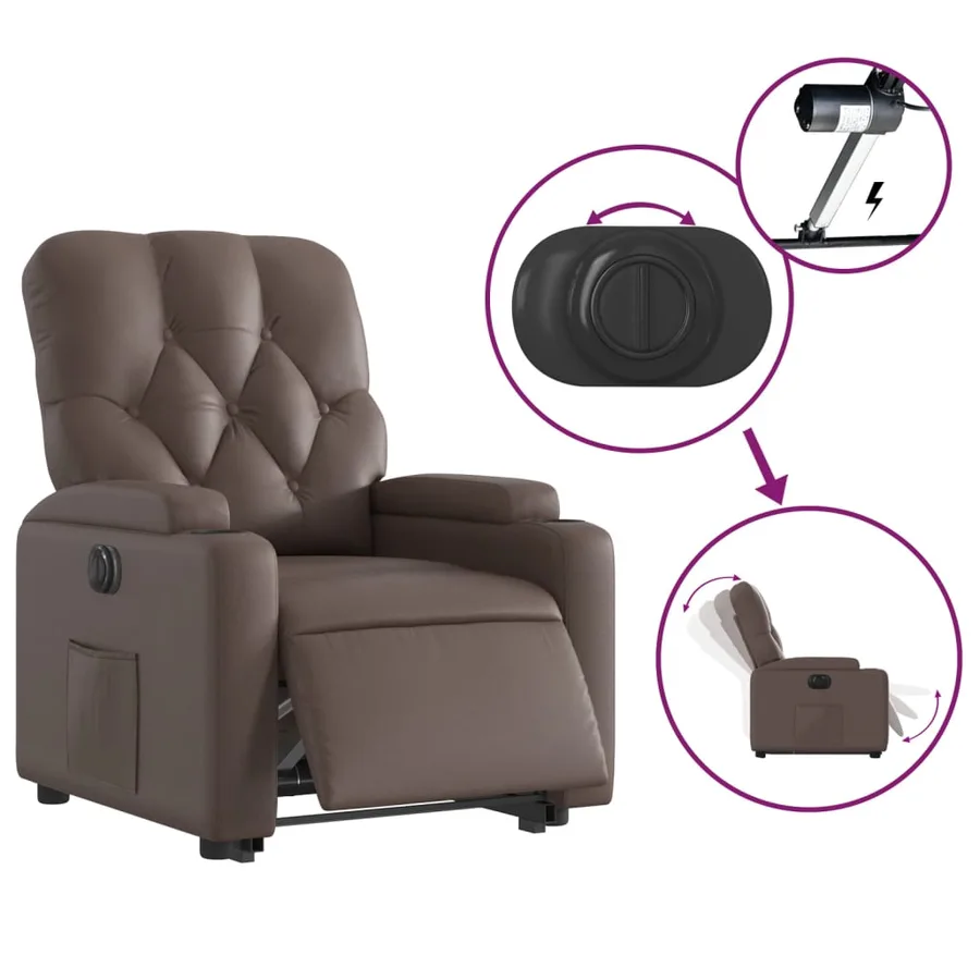 Fauteuil inclinable électrique marron similicuir - 5