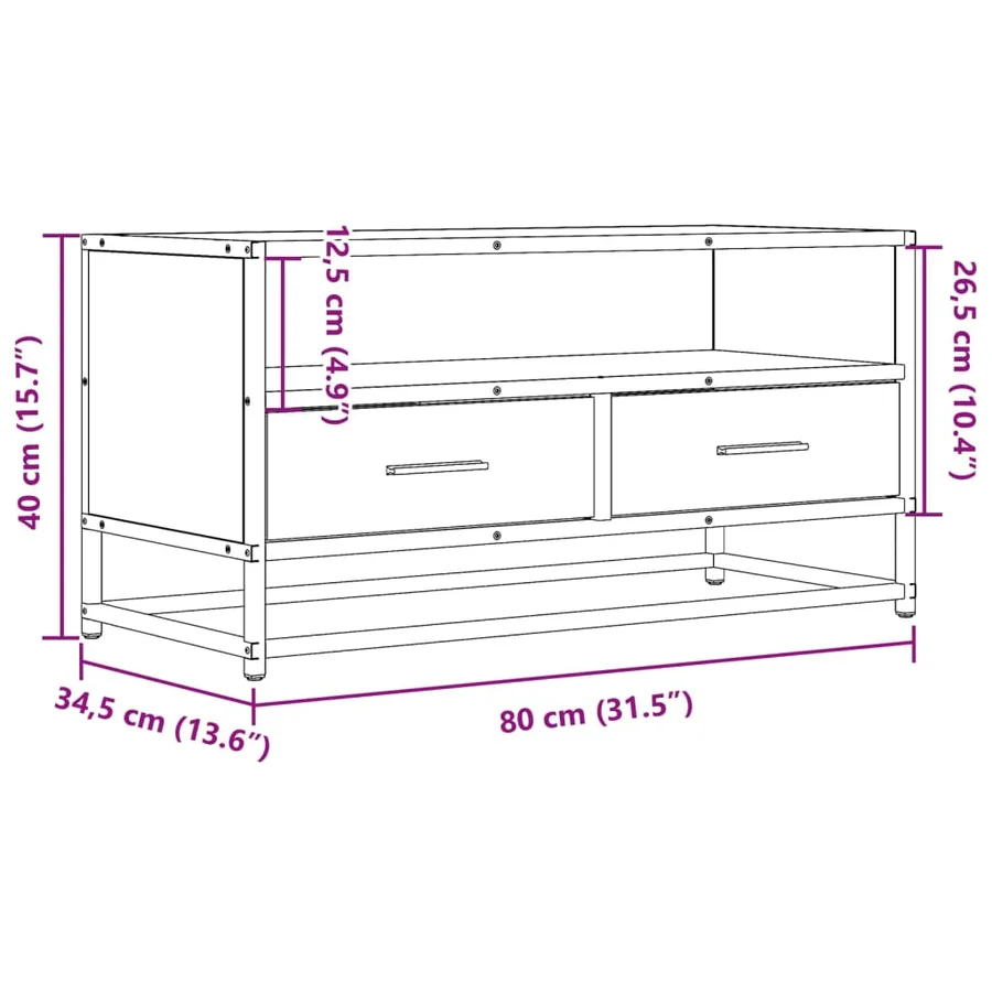 Meuble TV chêne fumé 80x34,5x40 cm bois d'ingénierie et métal - 10