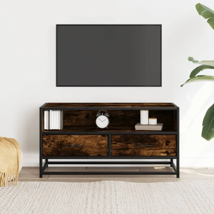 Meuble TV chêne fumé 80x34,5x40 cm bois d'ingénierie et métal - 3
