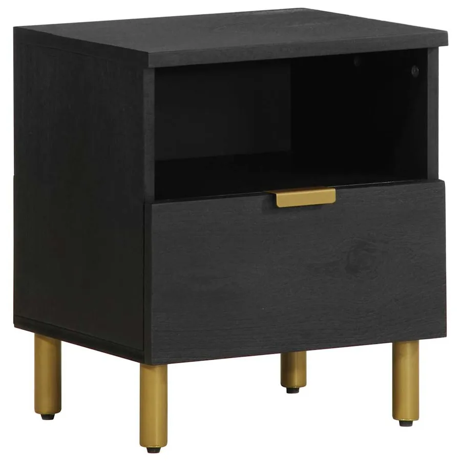 Table de chevet noir 40x33x46 cm bois d'ingénierie - 2