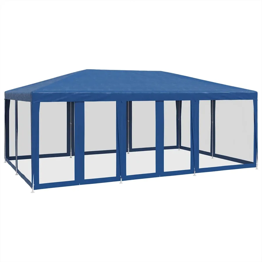 Tente de fête avec 10 parois latérales en maille bleu 6x4m PEHD - 2