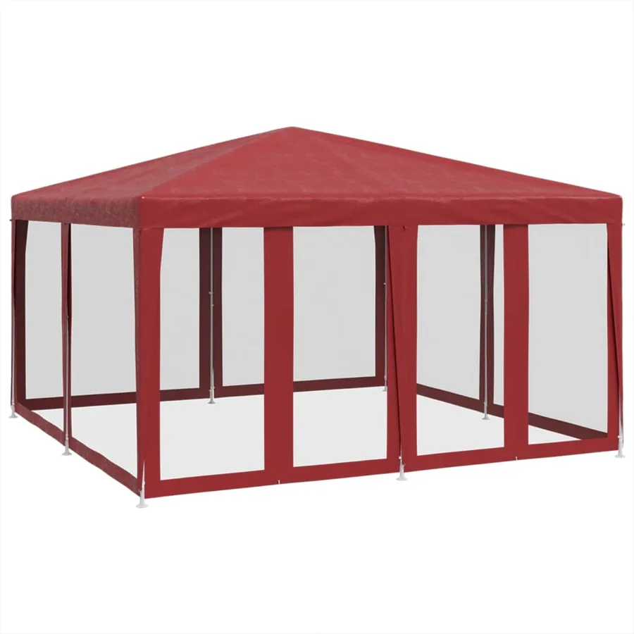 Tente de fête avec 8 parois latérales en maille rouge 4x4m PEHD - 2