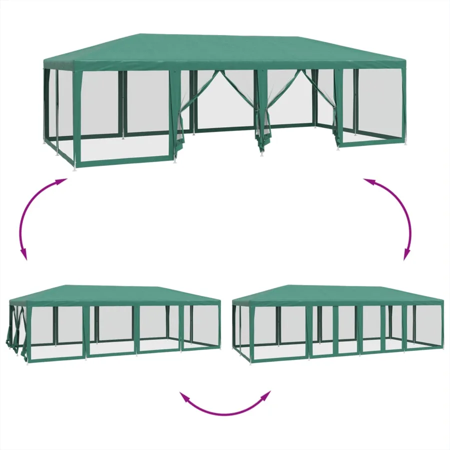 Tente de fête avec 12 parois latérales en maille vert 8x4m PEHD - 6