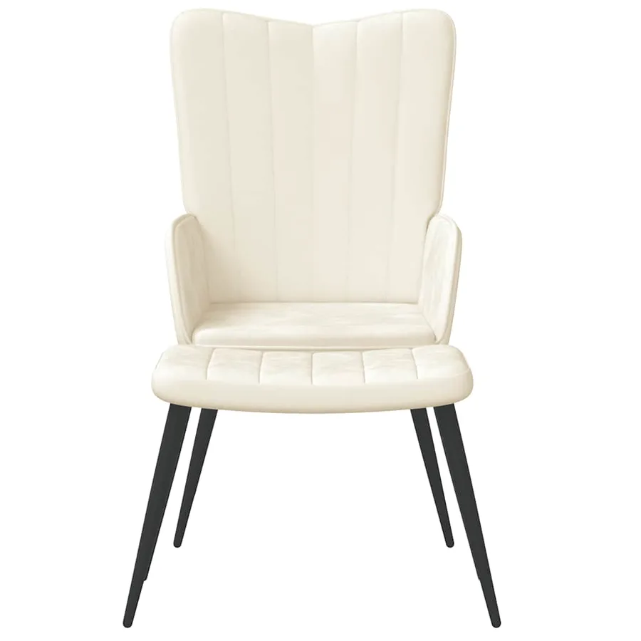 Chaise de relaxation avec tabouret Blanc crème Velours - 3
