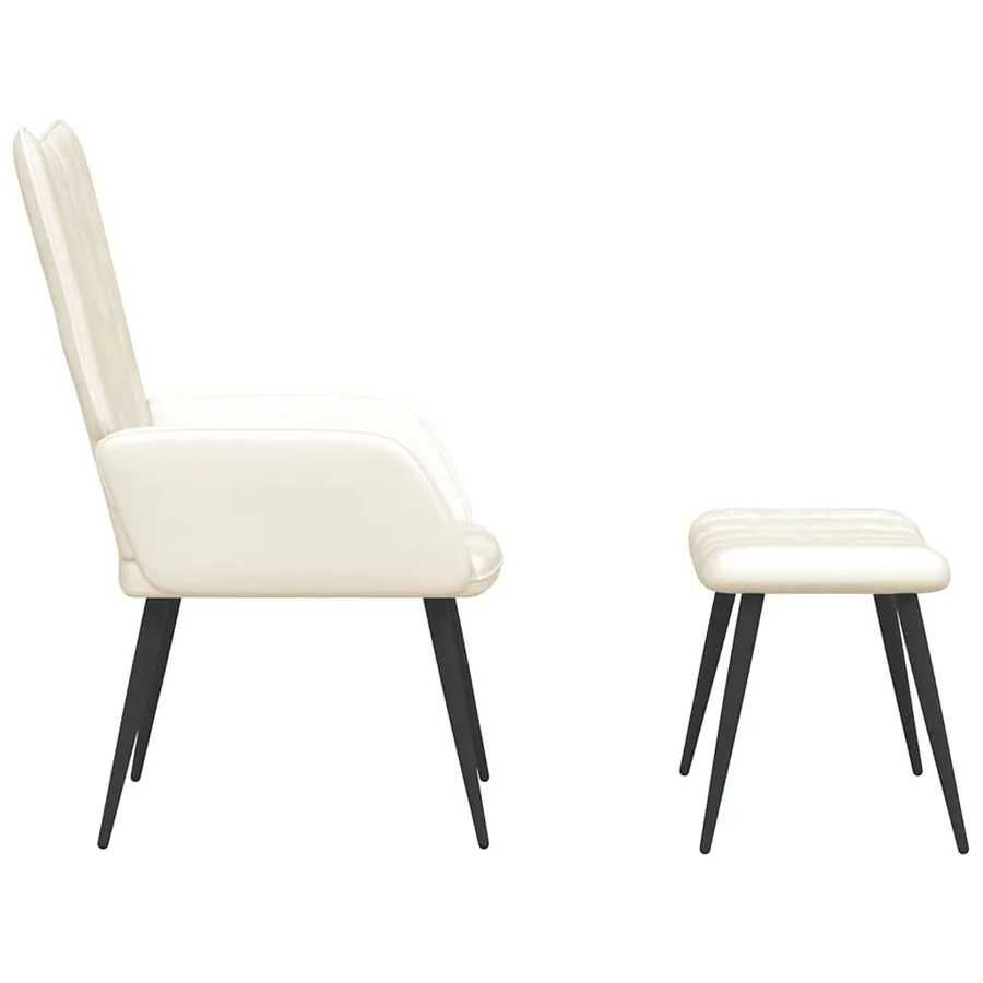 Chaise de relaxation avec tabouret Blanc crème Velours - 4