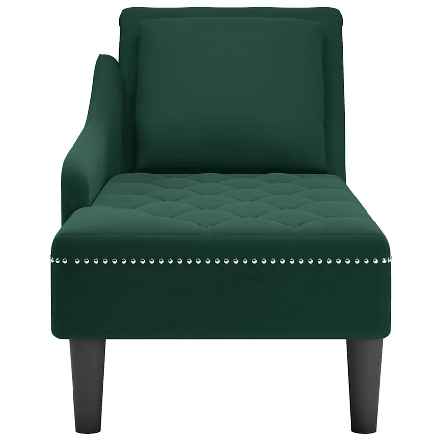 Fauteuil long et coussin et accoudoir droit vert foncé velours - 4