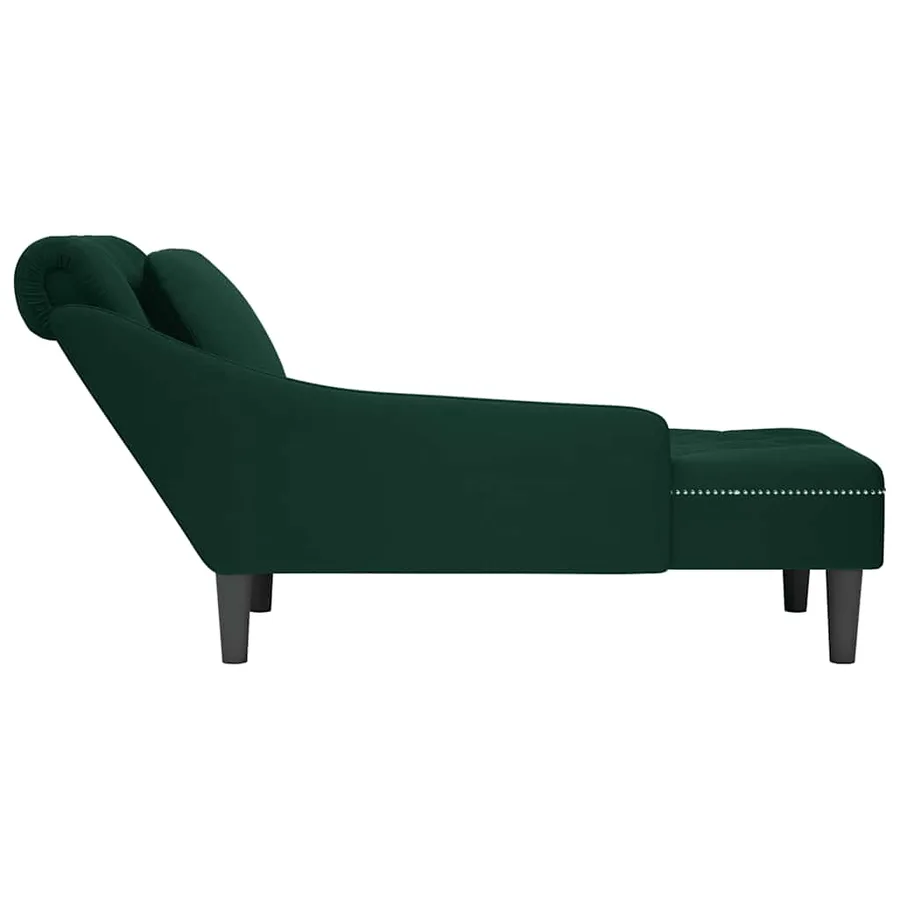 Fauteuil long et coussin et accoudoir droit vert foncé velours - 5