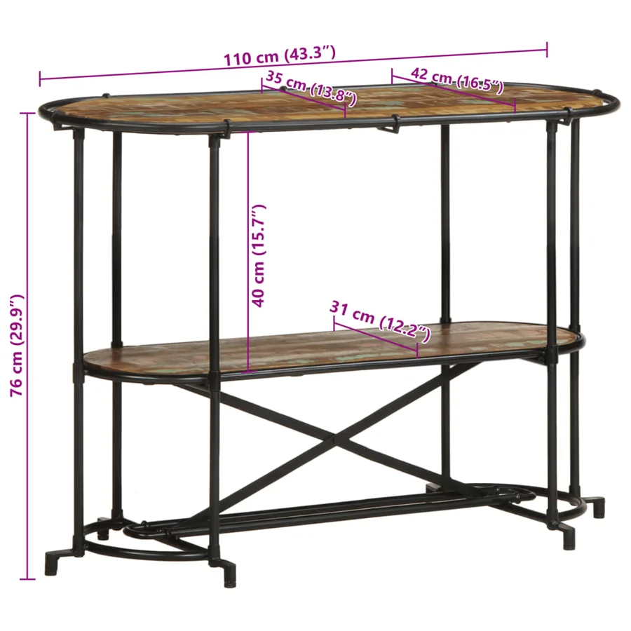 Table console 110x42x76 cm bois massif de récupération - 12