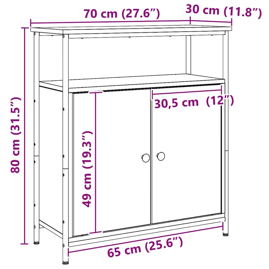 Buffet chêne artisanal 70x30x80 cm bois d'ingénierie - 9
