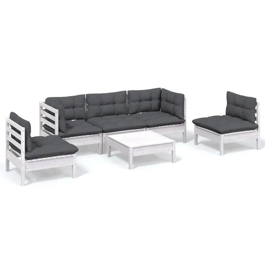 Salon de jardin 6 pcs avec coussins bois de pin massif - 2