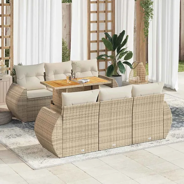 Salon de jardin avec coussins 7 pcs beige résine tressée