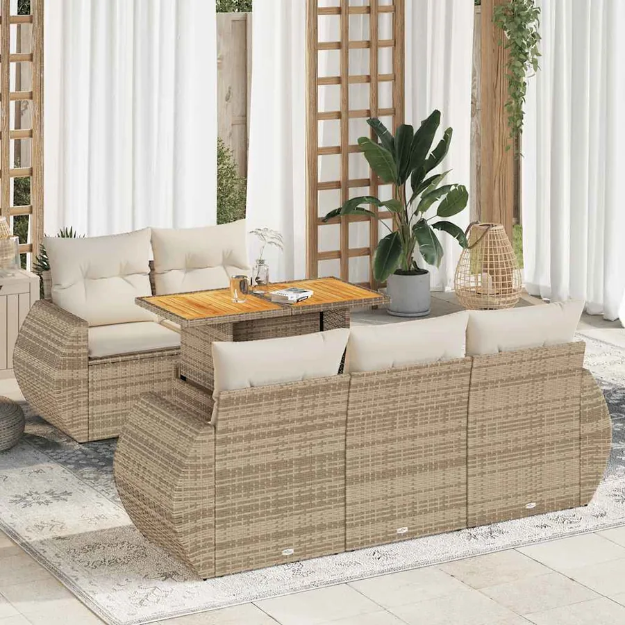Salon de jardin avec coussins 6 pcs beige résine tressée