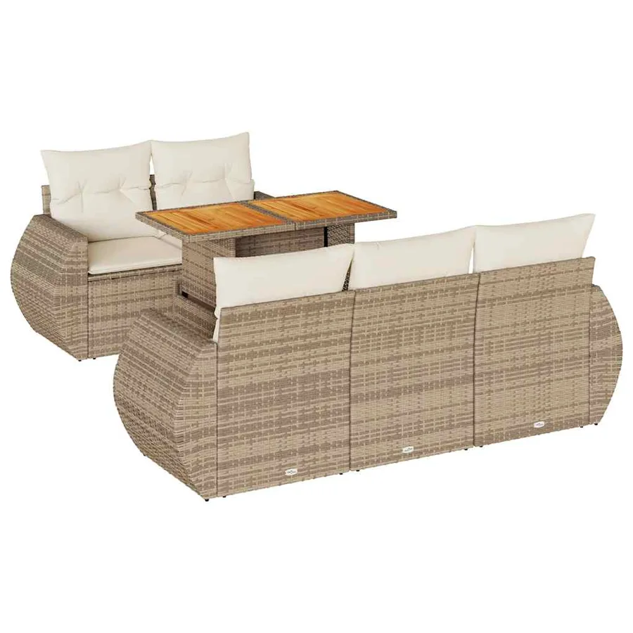 Salon de jardin avec coussins 6 pcs beige résine tressée - 2