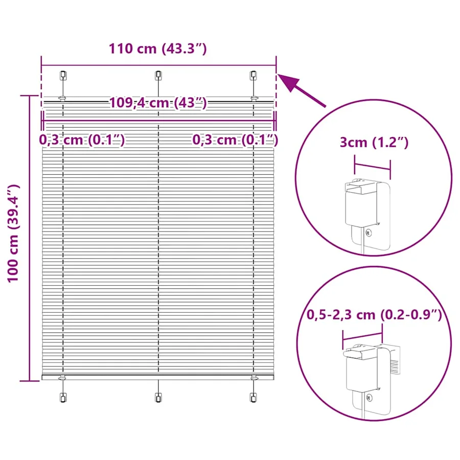 Store plissé blanc 110x100cm largeur du tissu 109,4cm polyester - 14