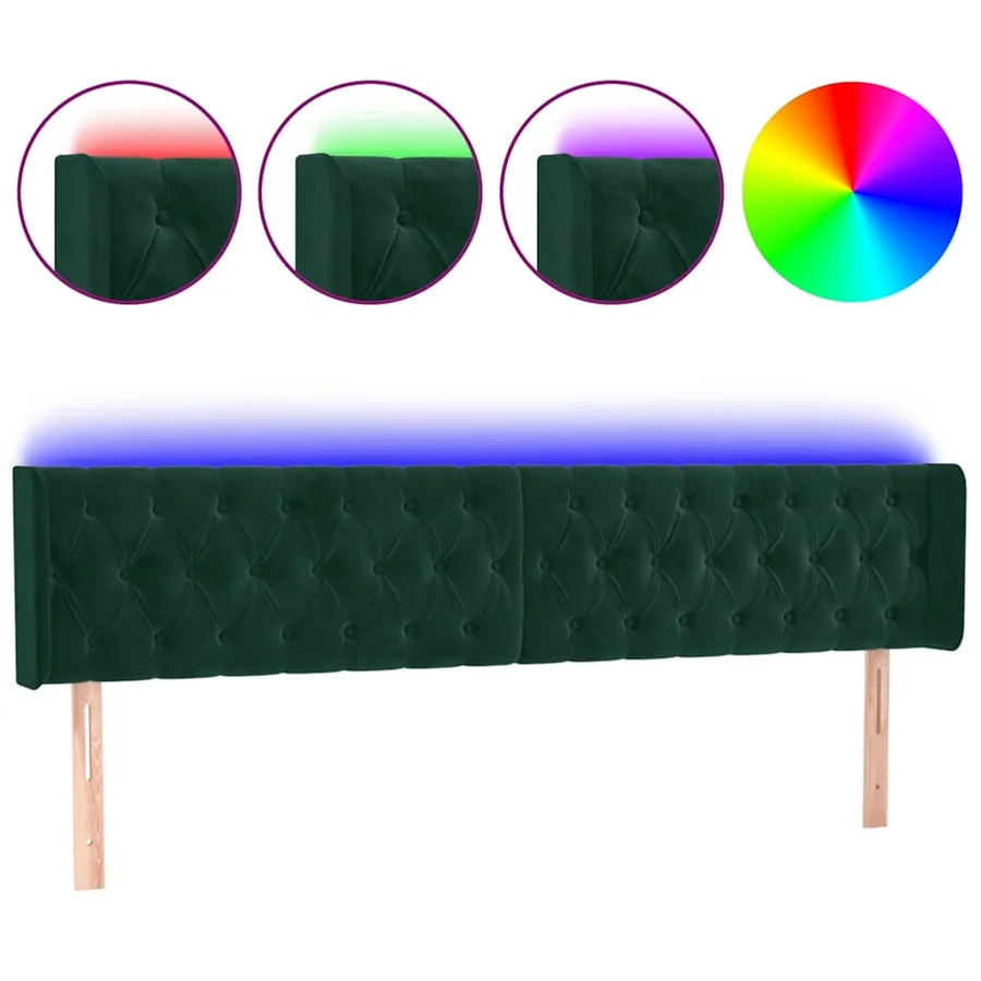Tête de lit à LED Vert foncé 183x16x78/88 cm Velours - 2