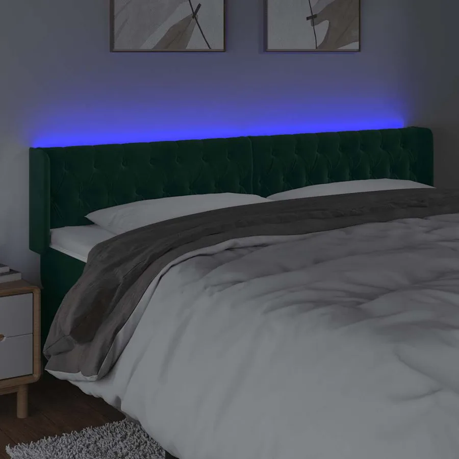 Tête de lit à LED Vert foncé 183x16x78/88 cm Velours - 4