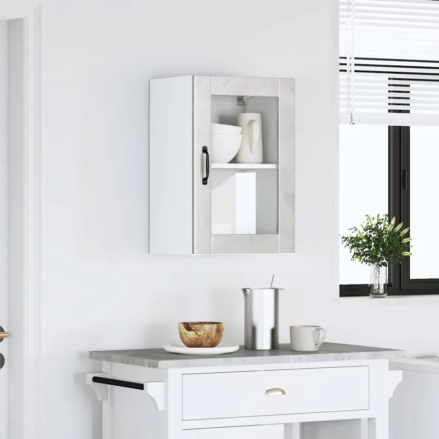 Armoire murale de cuisine avec porte en verre Porto gris béton - 3