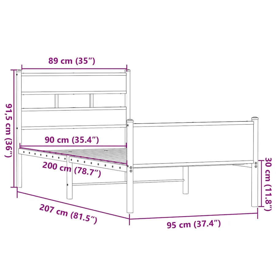 Cadre de lit sans matelas chêne sonoma 90x200 cm - 9