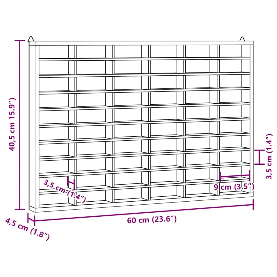 Vitrine de collection en bois avec 60 compartiments 60 x 4,5 x 40,5 cm - 9
