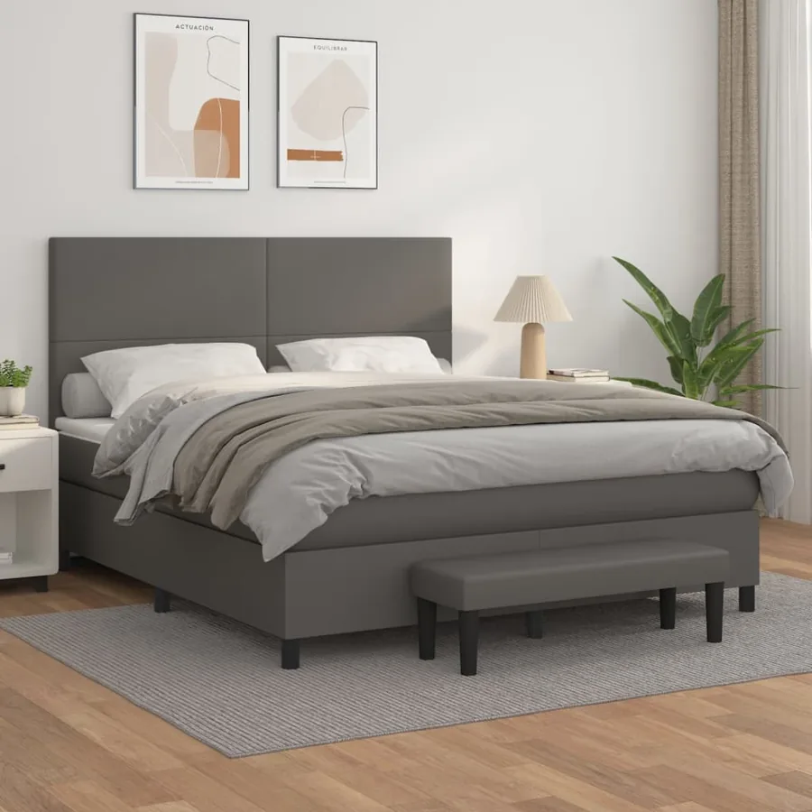 Sommier à lattes de lit avec matelas Gris 160x200 cm Similicuir