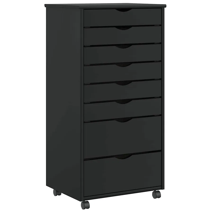 Armoire roulante avec tiroirs MOSS noir bois de pin solide