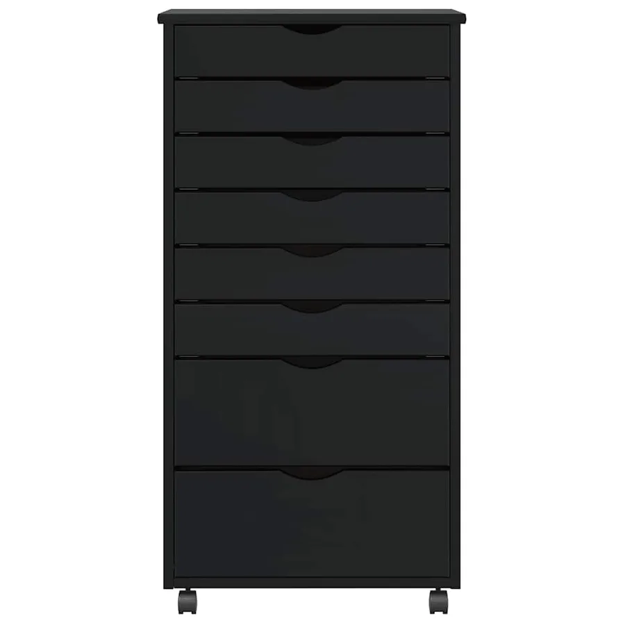 Armoire roulante avec tiroirs MOSS noir bois de pin solide - 3