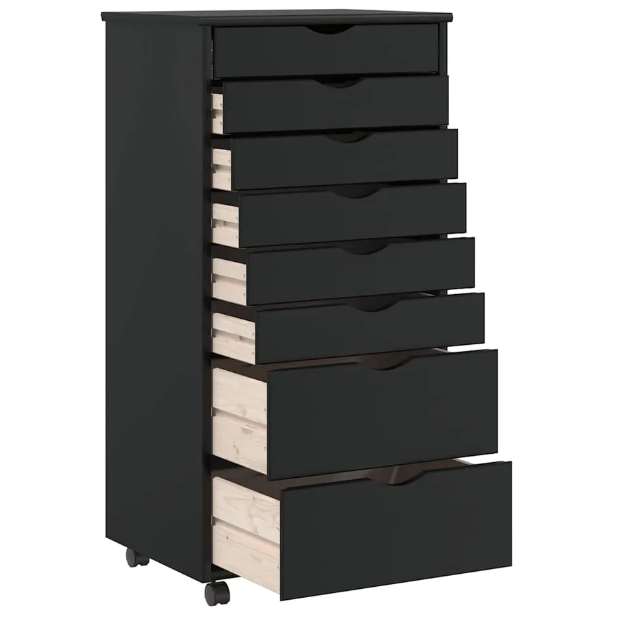 Armoire roulante avec tiroirs MOSS noir bois de pin solide - 6