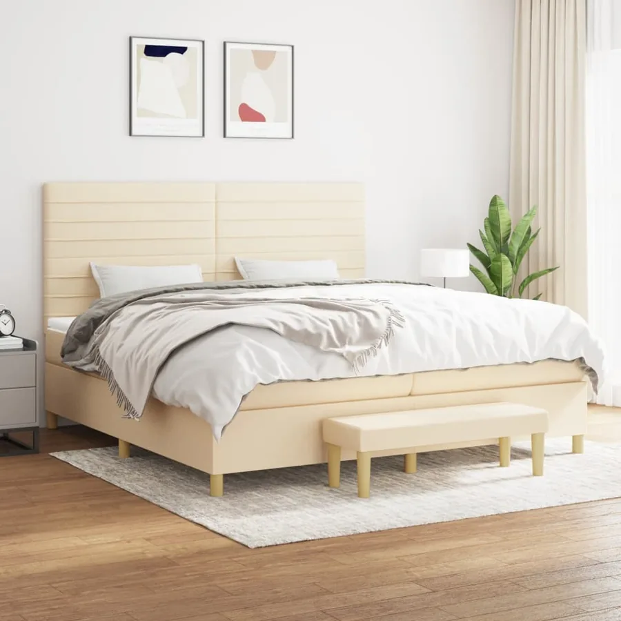Sommier à lattes de lit avec matelas Crème 200x200 cm Tissu