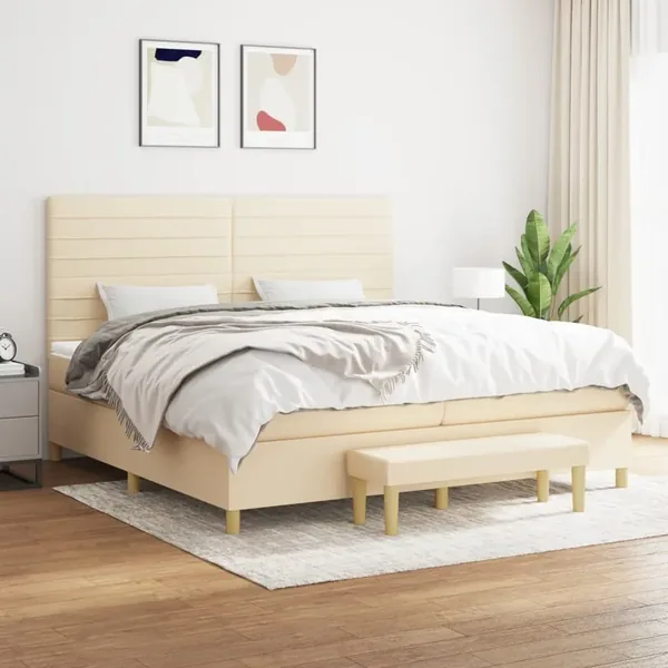 Sommier à lattes de lit avec matelas Crème 200x200 cm Tissu