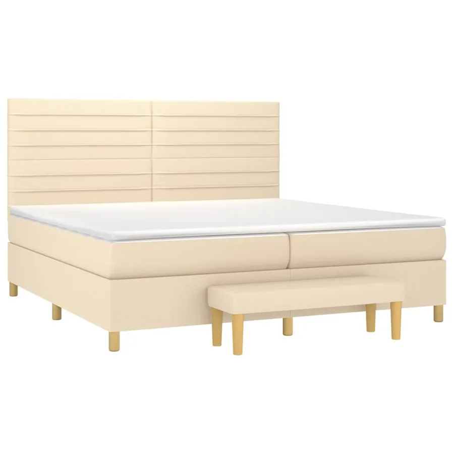 Sommier à lattes de lit avec matelas Crème 200x200 cm Tissu - 3