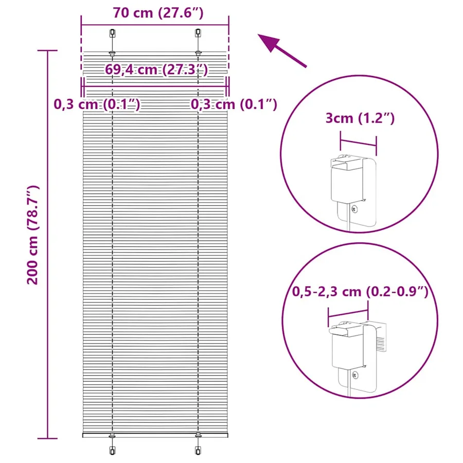 Store plissé noir 70x200 cm largeur du tissu 69,4 cm polyester - 14