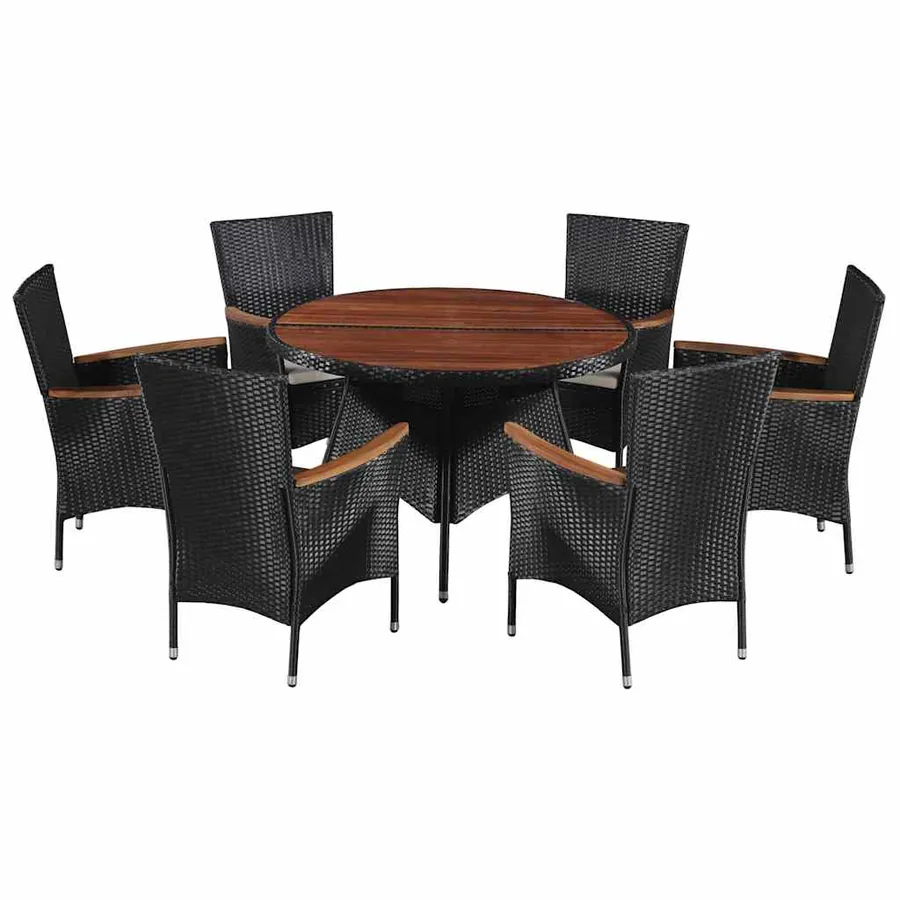 Ensemble à manger d'extérieur 7 pcs Résine tressée et acacia