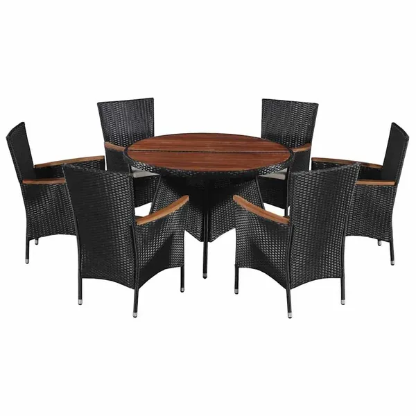 Ensemble à manger d'extérieur 7 pcs Résine tressée et acacia