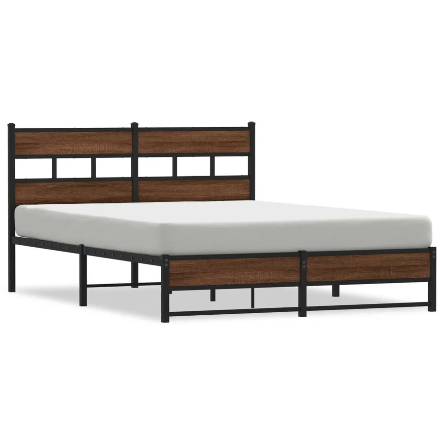 Cadre de lit en métal sans matelas chêne marron 135x190 cm - 2