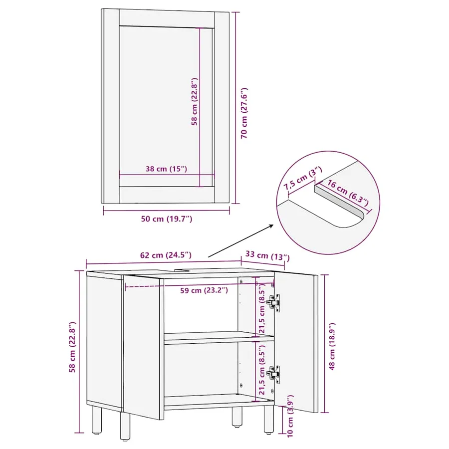 Ensemble de meubles salle de bain 2 pcs bois de manguier massif - 15