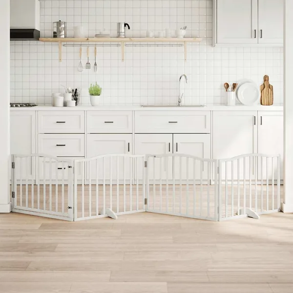 Barrière pour chiens et porte 4 panneaux blanc bois de peuplier