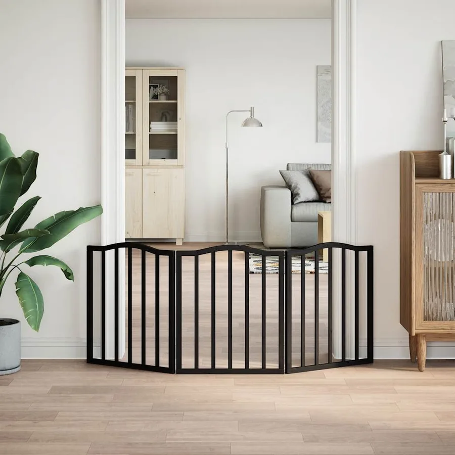 Barrière pour chien pliable 3 panneaux noir bois de peuplier - 3