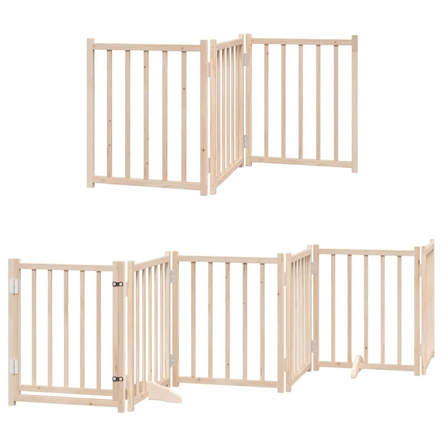 Barrière pour chiens avec porte pliable 9panneaux bois peuplier - 3