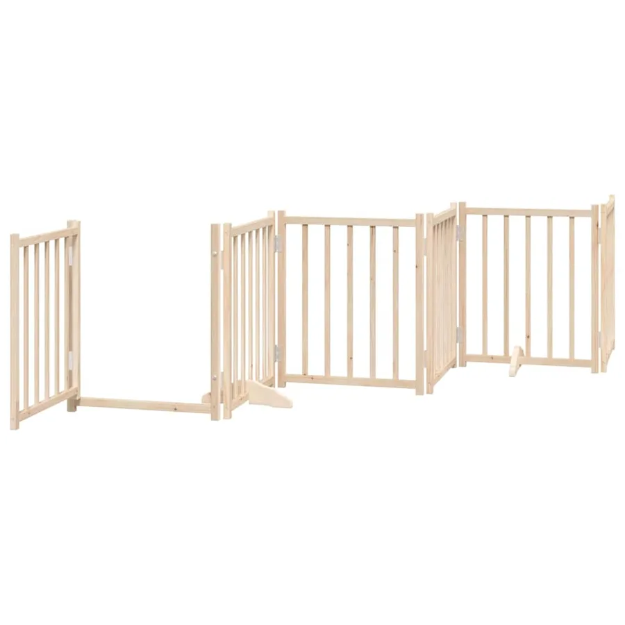 Barrière pour chiens avec porte pliable 9panneaux bois peuplier - 5