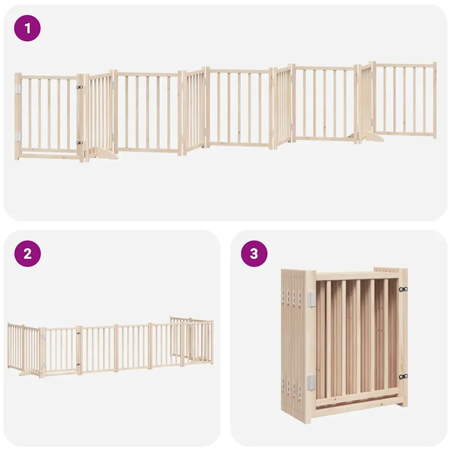 Barrière pour chiens avec porte pliable 9panneaux bois peuplier - 6