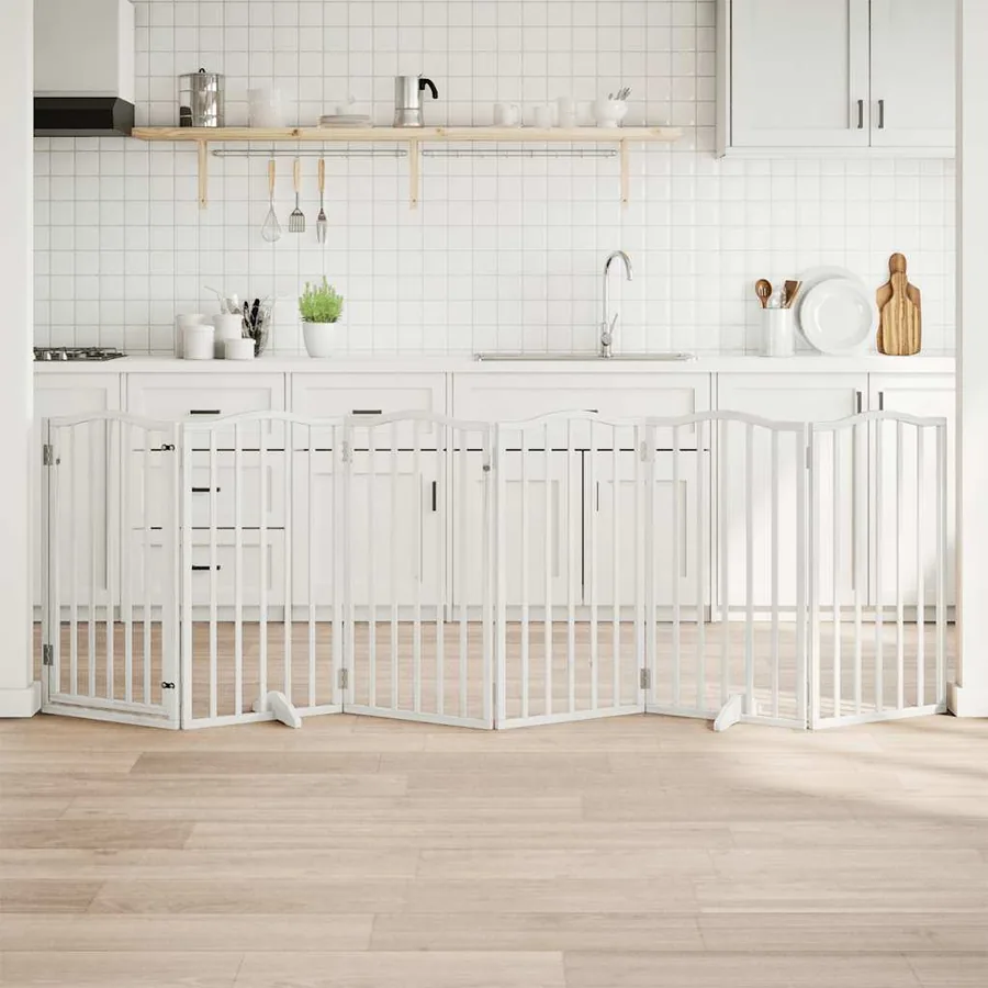 Barrière pour chiens et porte 6 panneaux blanc bois de peuplier